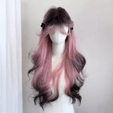 Wig Female Long Hair Pink Gradient Black High Layered Simulation 