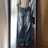 2000s fashion American-Style Washed Hot Girl High Street Jeans for Women 2024 Spring and Autumn New High Waist Loose Slimming Wide Leg Mopping Pants