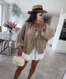 Black Friday Christmas Thanksgiving round Neck Lace-up Knitted Cardigan Coat 2024 Autumn and Winter New Pure Color Commuter Simple Sweater for Women