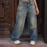 classy outfits men American Retro Hot Girl Jeans High Street Low Waist Distressed Oversize Wide Leg Drape Mop Long Pants Trendy 