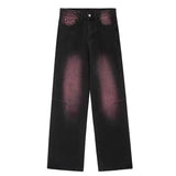 Winter outfits  Cyber Monday 2024 Christmas outfits Purple Blooming Black Wide-Leg Jeans Women's Spring/Autumn/Winter plus Size Fried Street Pants