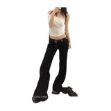 Micro-Pull V Waist Suit Pants Women's Low Waist American Retro Drape Slimming Casual Pants