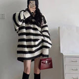 fall outfits 2024 Korean Style Contrast Color Striped Sweater Autumn and Winter Mid-Length Korean Style Lazy Style Loose Slimming V-neck Thickened Sweater for Women