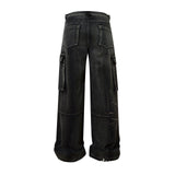 mens christmas outfit chill guy Winter outfits  Cyber Monday 2024 Dark Embroidered Jeans Niche Men's Multi-Pocket Wide-Leg Pants