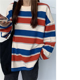 Vintage Striped 90s Long Sleeve Cotton 2024 New Spring and Autumn round Neck Top