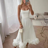 Wenkouban white dress Fashion Sling Large Swing Three-Dimensional Flower A- line Skirt Hot New