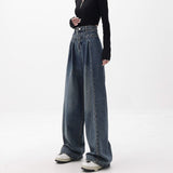 90s streetwear Women American Retro Washed High Waist Loose Wide Leg Jeans 