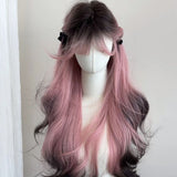 Wig Female Long Hair Pink Gradient Black High Layered Simulation 