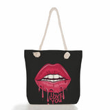 2000s Fashions Creative Lip Printing Women's Shoulder Thick Rope Beach Bag Travel Large Capacity Storage Zipper Shoulder Handbag