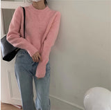 2024 Autumn and Winter round Neck Pullover Soft Glutinous Sweater Women's Sweet College Style Short Sweater Top Women's