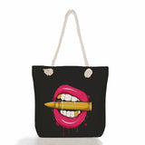 2000s Fashions Creative Lip Printing Women's Shoulder Thick Rope Beach Bag Travel Large Capacity Storage Zipper Shoulder Handbag