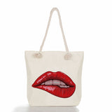 2000s Fashions Creative Lip Printing Women's Shoulder Thick Rope Beach Bag Travel Large Capacity Storage Zipper Shoulder Handbag