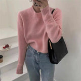 2024 Autumn and Winter round Neck Pullover Soft Glutinous Sweater Women's Sweet College Style Short Sweater Top Women's