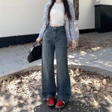 cute outfits fall 2024 Autumn Vintage Washed High Waist Jeans Women's Autumn Loose Wide Leg Straight Mop Pants