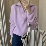 sweater outfits Korean Style Lazy Style Lapel Sweater 2024 Autumn and Winter Zipper Pullover Sweater Inner Sweater Loose Coat Women's Clothing