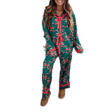 christmas pajamas aesthetic Winter outfits  Cyber Monday 2024 Autumn and Winter Women's Christmas Printed Pajamas Two-Piece Bow Lace-up Suit