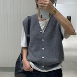 2000s fashion Spring and Autumn New Knitwear Women's Knitted Vest Korean Style V-neck Sleeveless Loose Casual Stacked Sweater Vest Women