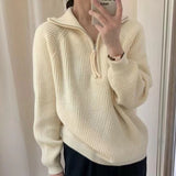 sweater outfits Korean Style Lazy Style Lapel Sweater 2024 Autumn and Winter Zipper Pullover Sweater Inner Sweater Loose Coat Women's Clothing