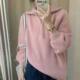 sweater outfits Korean Style Lazy Style Lapel Sweater 2024 Autumn and Winter Zipper Pullover Sweater Inner Sweater Loose Coat Women's Clothing