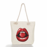 2000s Fashions Creative Lip Printing Women's Shoulder Thick Rope Beach Bag Travel Large Capacity Storage Zipper Shoulder Handbag