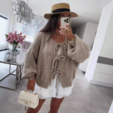 Black Friday Christmas Thanksgiving round Neck Lace-up Knitted Cardigan Coat 2024 Autumn and Winter New Pure Color Commuter Simple Sweater for Women