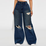 Fall street style idea Women's OOTD Womens Ripped '90s Boyfriend Jeans-Dark Blue