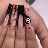 long 24Pcs Halloween Black Ghost Long Ballet False Nails