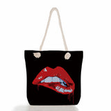 2000s Fashions Creative Lip Printing Women's Shoulder Thick Rope Beach Bag Travel Large Capacity Storage Zipper Shoulder Handbag