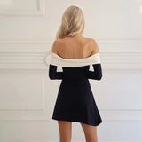 deconstruction fashion 2024 Winter Christmas outfits New Years Eve Outfits Women's Strapless Sexy Fashion Color Matching Long Sleeve Slim Fit Dress Women