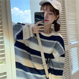 Vintage Striped 90s Long Sleeve Cotton 2024 New Spring and Autumn round Neck Top