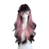 Wig Female Long Hair Pink Gradient Black High Layered Simulation 