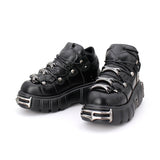 Wenkouban 2000s fashion 2024 New Women's Shoes Heavy Metal Platform High-Top Punk Leather Shoes Gothic Dark Motorcycle Boots