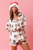 christmas pajamas aesthetic Winter outfits  Cyber Monday 2024 New Year Christmas Satin Printed Two-Piece Suit Home Wear Pajamas