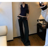 Micro-Pull V Waist Suit Pants Women's Low Waist American Retro Drape Slimming Casual Pants