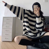 fall outfits 2024 Korean Style Contrast Color Striped Sweater Autumn and Winter Mid-Length Korean Style Lazy Style Loose Slimming V-neck Thickened Sweater for Women