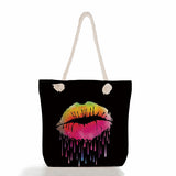 2000s Fashions Creative Lip Printing Women's Shoulder Thick Rope Beach Bag Travel Large Capacity Storage Zipper Shoulder Handbag