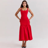 Wenkouban dress Women's Sexy Dress Red Suspender Skirt Spring Dress Sexy Slim-Fit Sheath Midi Dress