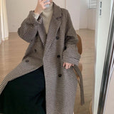 men winter outfits Woolen Coat for Women 2024 Autumn and Winter Korean Style Loose Mid-Length Houndstooth Plaid Woolen Overcoat Coat