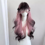 Wig Female Long Hair Pink Gradient Black High Layered Simulation 