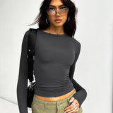 Women's Street Style 2024 Spring and Autumn Women's New Solid Color round Neck Slim Bottoming Shirt Long Sleeve T-shirt Top