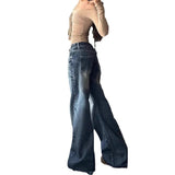 2000s fashion American-Style Washed Hot Girl High Street Jeans for Women 2024 Spring and Autumn New High Waist Loose Slimming Wide Leg Mopping Pants