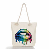 2000s Fashions Creative Lip Printing Women's Shoulder Thick Rope Beach Bag Travel Large Capacity Storage Zipper Shoulder Handbag