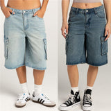 y2k outfits 2024 Summer New Street Hipster Ordinary Washed Workwear Women's Denim Straight Middle Pants