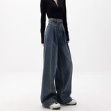 90s streetwear Women American Retro Washed High Waist Loose Wide Leg Jeans 