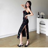 Wenkouban-2025 dress to impress party dress nye outfits Printed suspender dress with slits YM1397