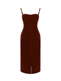 Wenkouban-2025 dress to impress party dress nye outfits Retro high-end red velvet slit suspender dress YM876