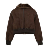 Wenkouban-Winter Outfits Christmas Reed Suede Crop Jacket