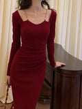 Wenkouban-Christmas Outfit New Year's Eve Dress party look inspos Sexy Women Bodycon Slim Midi Dress Autumn Casual Black Red Evening Party Club Chic Vestidos Female Birthday Robe Clothings