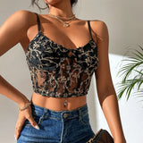 Wenkouban- Floral Emrbroidery Cami Top Women Spaghetti Strap Boho Crop Top Backless Camisole Bluas