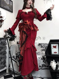 Wenkouban-new years eve outfits Christmas party outfits Autumn Red Vintage Dress Women Lace French Retro Elegant Evening Party Dress Female Long Sleeve Chic Midi Dress Halloween 2024